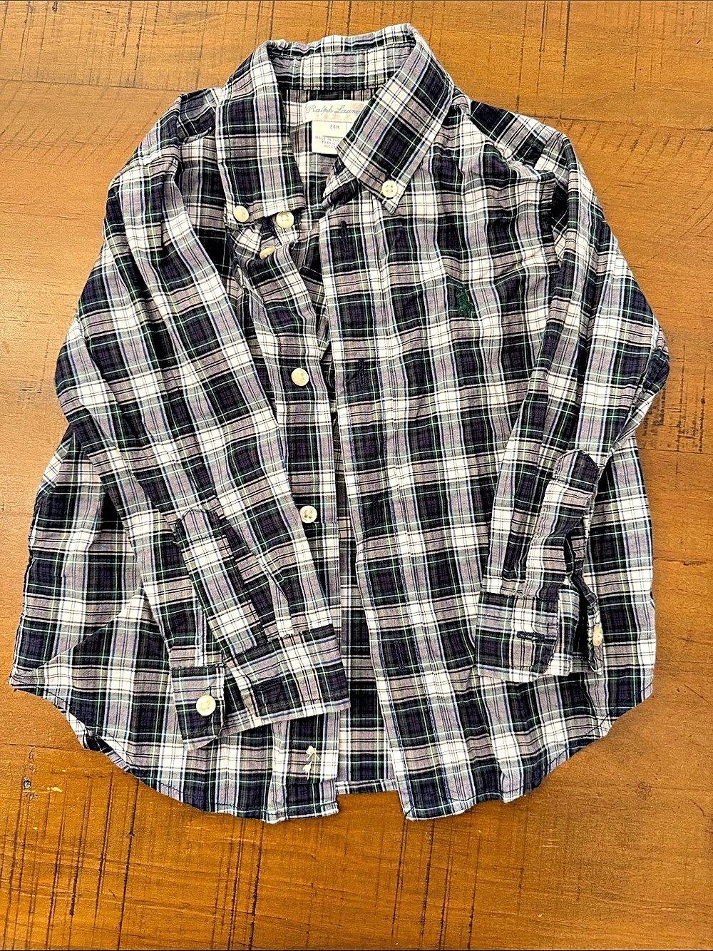 Ralph Lauren Plaid Button Down Green & White Size 24M